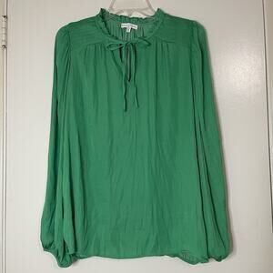 Anthropologie Maison d'amelie green long sleeve satin blouse top Large